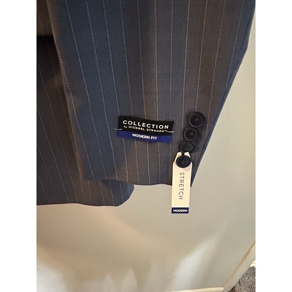 Michael Strahan Collection Suit Jacket Coat Tech Wool 36 Modern Fit Blue Stripe - Picture 3 of 8